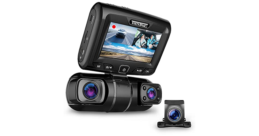 REXING S1 Dashcam 3-Channel Front, Rear, Cabin 1080P + 720p +720p