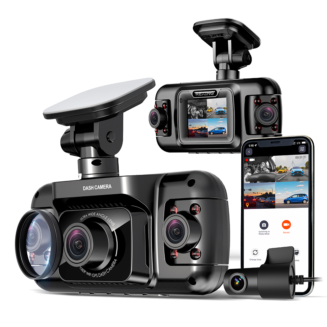 Rexing R4 4 Channel Dash Cam W/ All Around 1080p Resolution, Wi-Fi, and GPS