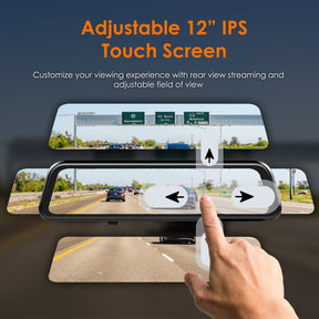 RexingUSA M2 MAX – 2-Channel Mirror Dash Cam w/ 12” IPS Touch Screen, 4K + 1080p, Wi-Fi, GPS, ADAS,Loop Recording, Backup Camera, Parking Mode, Collision Detection