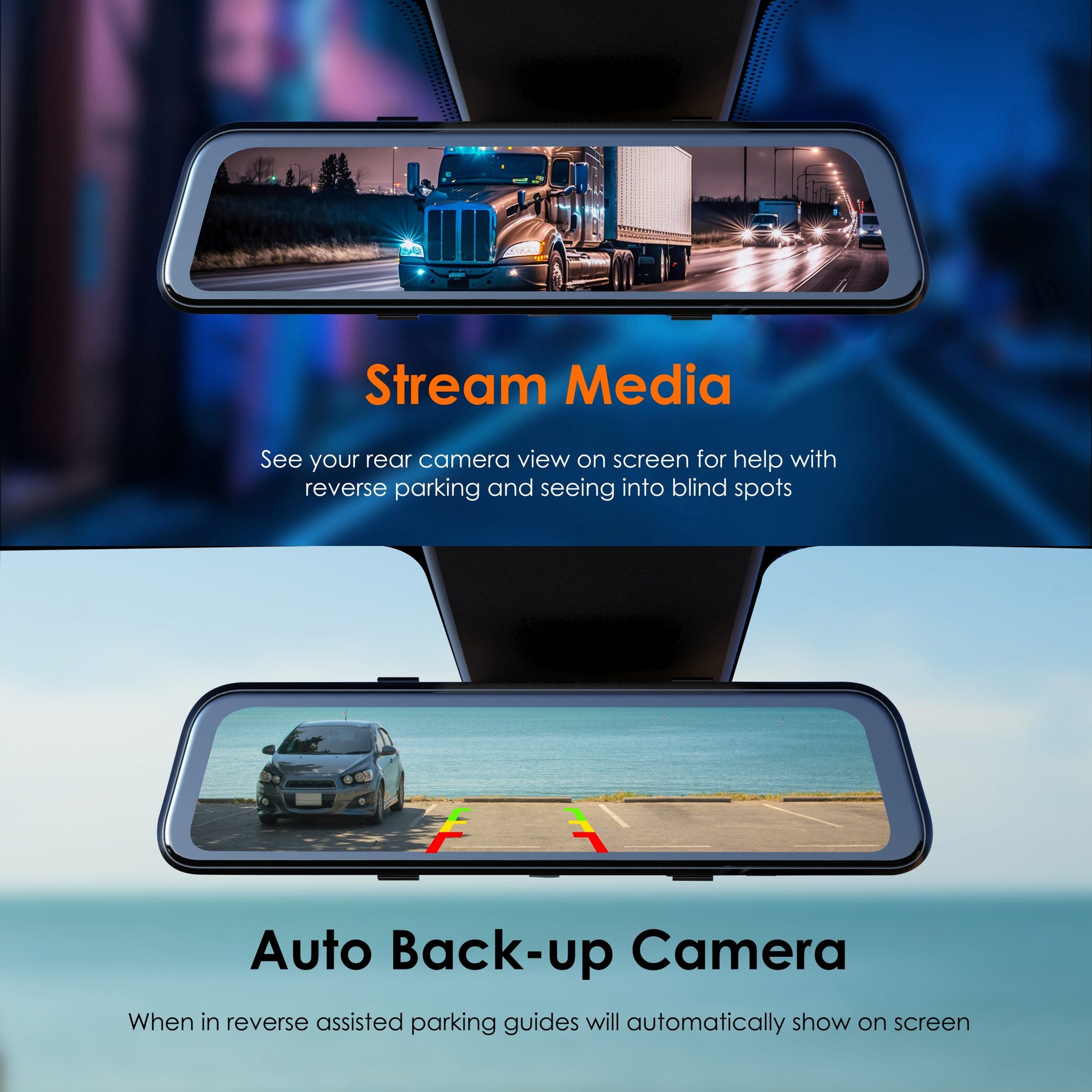 RexingUSA M2 MAX – 2-Channel Mirror Dash Cam w/ 12” IPS Touch Screen, 4K + 1080p, Wi-Fi, GPS, ADAS,Loop Recording, Backup Camera, Parking Mode, Collision Detection