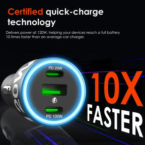 Rexing 120W USB C Triple Port Car Charger with Cable Included