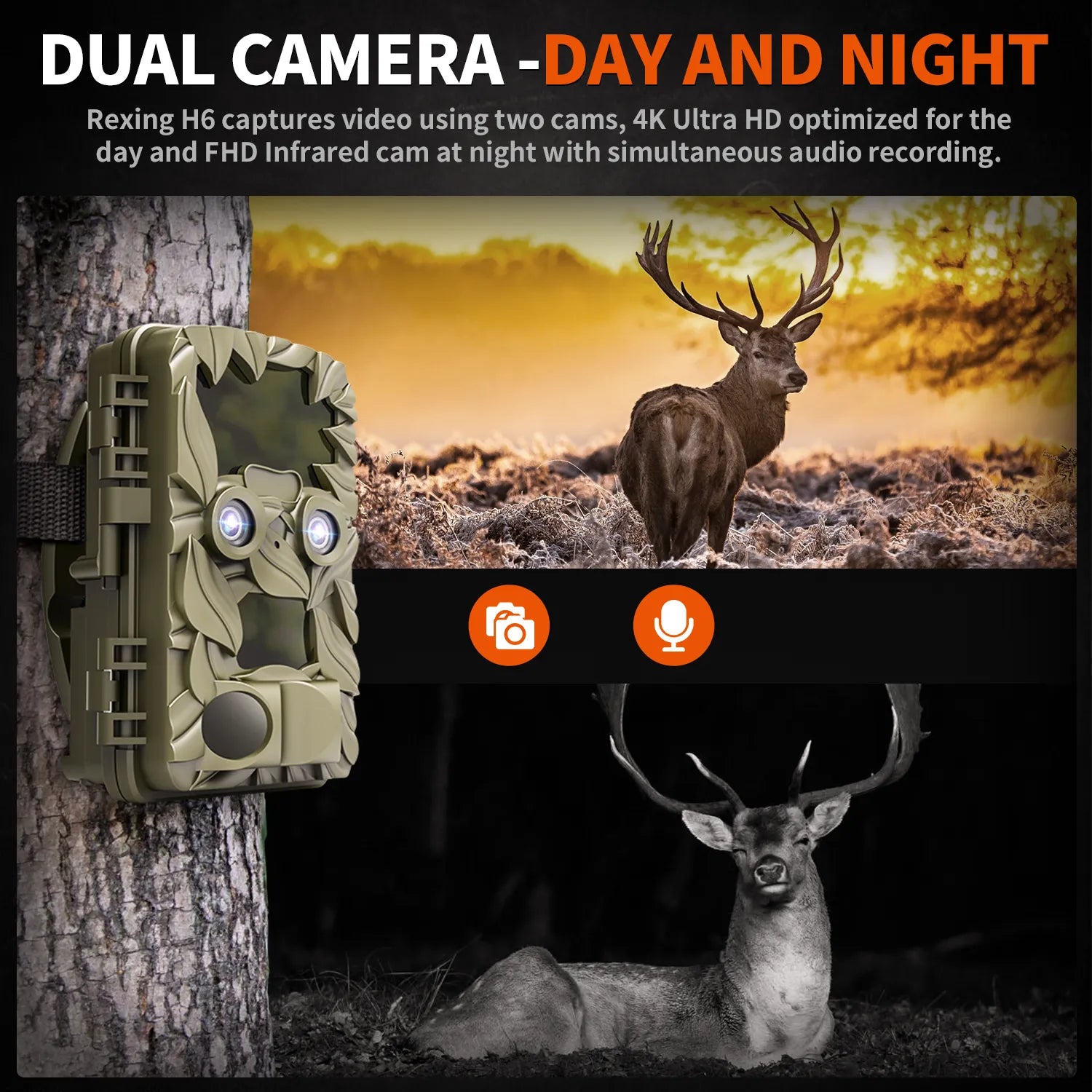 Rexing Woodlens H6 Dual Camera Trail Cam 4K+FHD Ultra HD Video