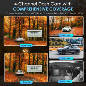 Rexing L4 Series 4-Channel Dash Cams with Ultra-Wide Angle, Wi-Fi, Night Vision, and GPS, App Control, Loop Recording, Collision Sensor