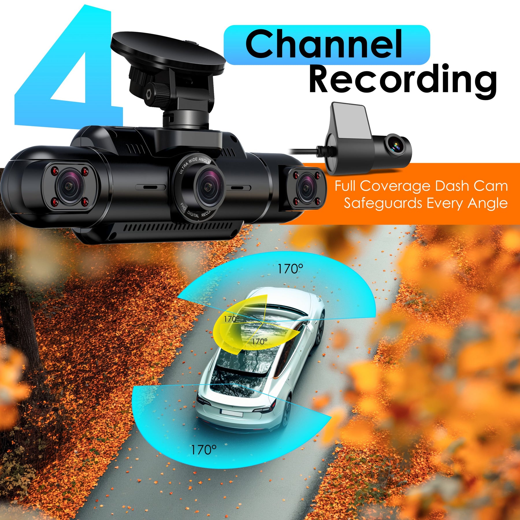 Rexing L4 Series 4-Channel Dash Cams with Ultra-Wide Angle, Wi-Fi, Night Vision, and GPS, App Control, Loop Recording, Collision Sensor