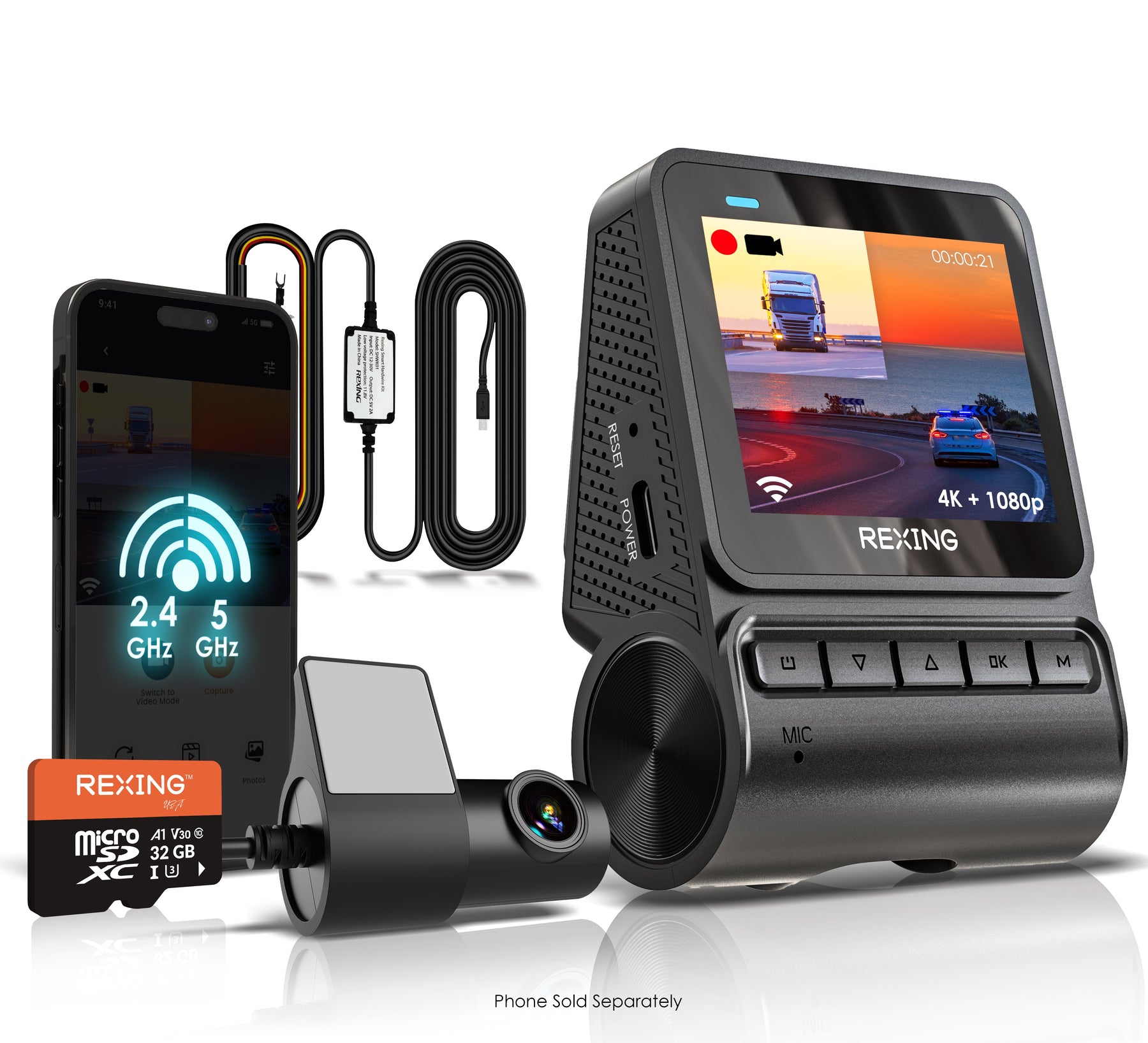 Rexing - V1P Flex X4 4K WiFi Dual Dash Cam - Black