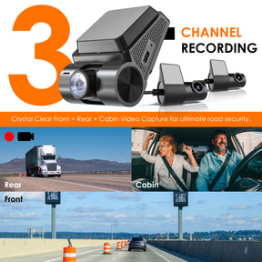 REXING RH2 Triple Channel Dash Cam – 2.5K Front and Dual 1080p Rear Cameras with Wi-Fi, and Optional GPS