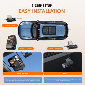 REXING RH2 Triple Channel Dash Cam – 2.5K Front and Dual 1080p Rear Cameras with Wi-Fi, and Optional GPS