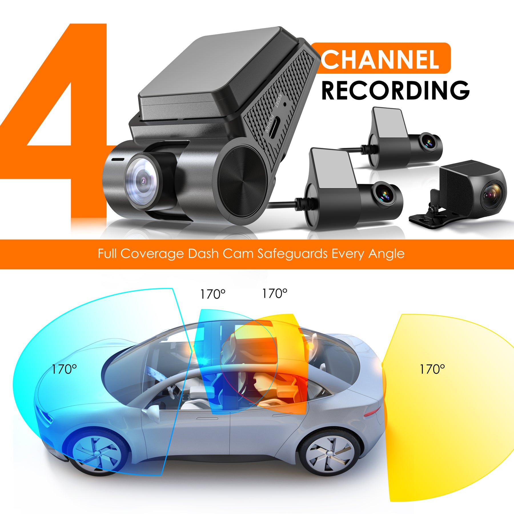 REXING RH2-4 Quad-Channel Dash Cam – 1080p Front, Rear, Cabin, and Exterior Coverage with Wi-Fi, and Optional GPS