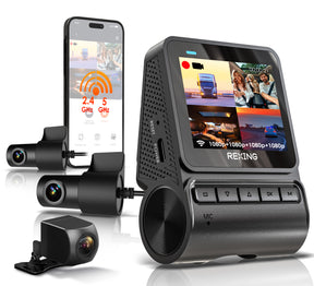 REXING RH2-4 Quad-Channel Dash Cam – 1080p Front, Rear, Cabin, and Exterior Coverage with Wi-Fi, and Optional GPS