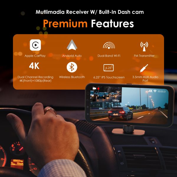 REXING Wireless Multimedia Receiver RoadMate CPDuo – CarPlay + Android Auto + Dash Cam Feature