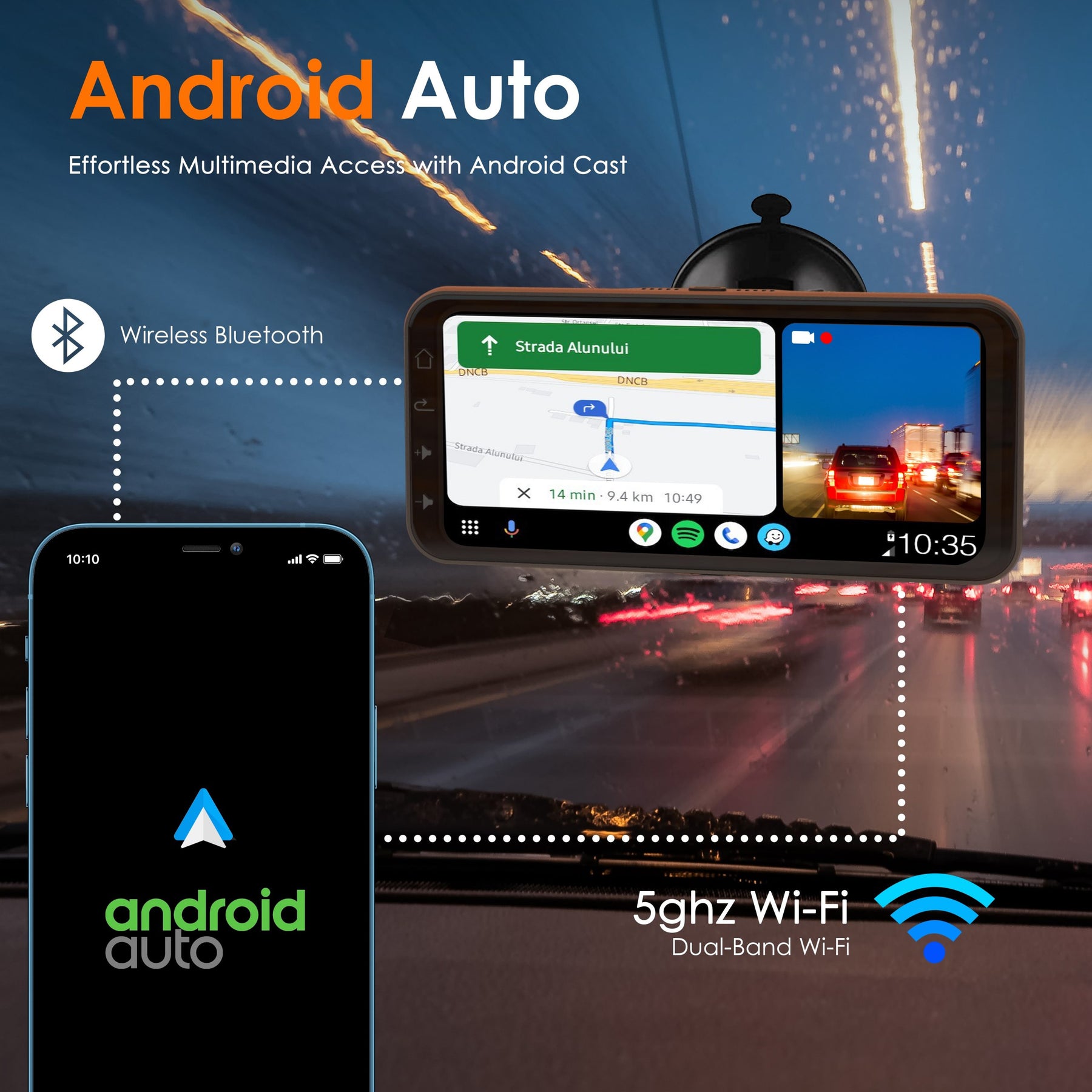 REXING Wireless Multimedia Receiver RoadMate CPDuo – CarPlay + Android Auto + Dash Cam Feature