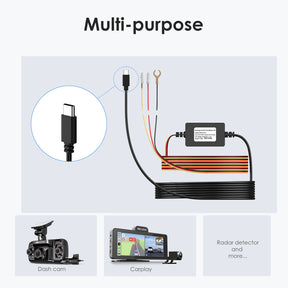 Rexing Dash Cam Smart Hardwire Kit, Type-C Hard Wire Kit Fuse Only for R4, DT2, M3, M2 Max, M2-4, M4-4, and RH2 Series, Rexing 12V-30V to 5V/2A Type-C Port Charger Power Cord, Gift 8 Fuse Tap Cable and Installation Tool (11.5ft)