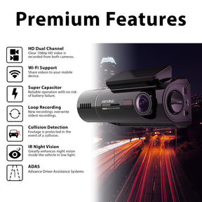 Rexing V3 Basic Dual Camera Front and Inside Cabin Full HD 1080p Dash Cam with WiFi