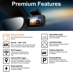 Rexing V5 Bundle Dash Cam 3-Channel Premium 4K with Wi-Fi and GPS