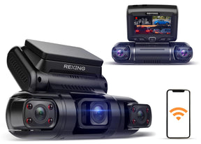 Rexing S3 3-Channel Dash Cam Front, Cabin, Sides 1080P+1080p+1080p with Wi-Fi and GPS