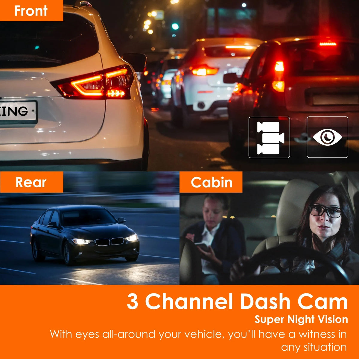 Rexing V33 3 Channel 1440p+1440p+1440p Front, Cabin and Rear Camera Dashcam with Built-in Wi-Fi & GPS