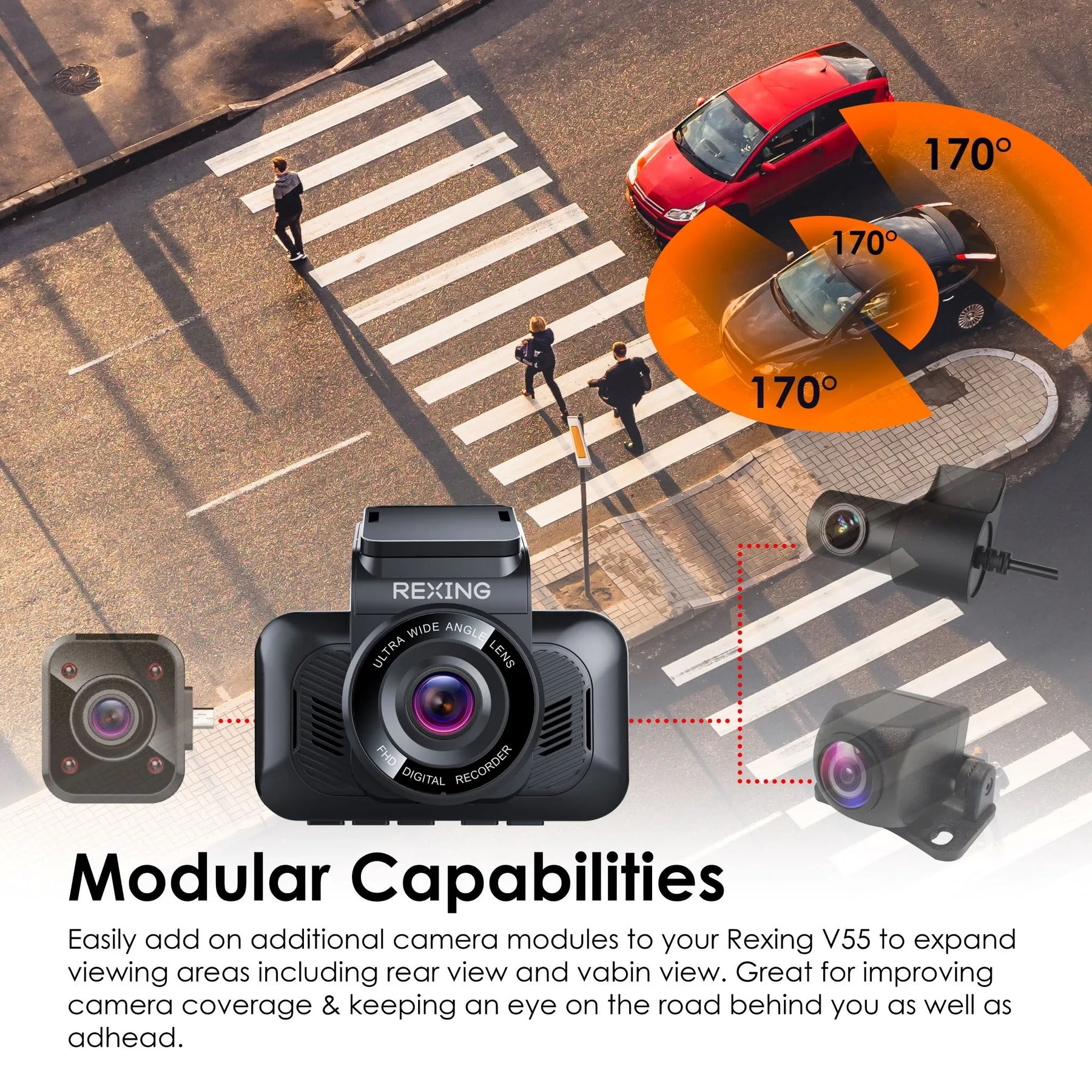 Rexing V55 Dash Cam – 4K Modular Capabilities, 5.0 GHz Wi-Fi, and GPS Car Dash Camera Recorder