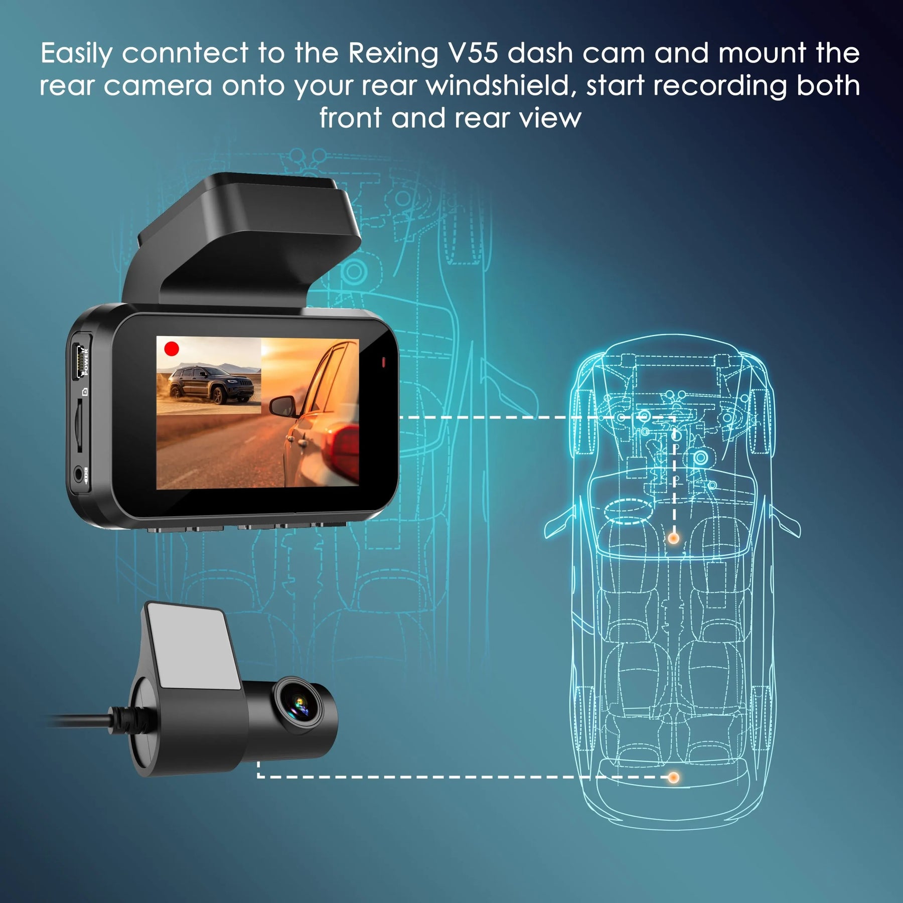 Rexing Rear View Camera For V55 Premium 4K Modular Capabilities Car Dash Cam