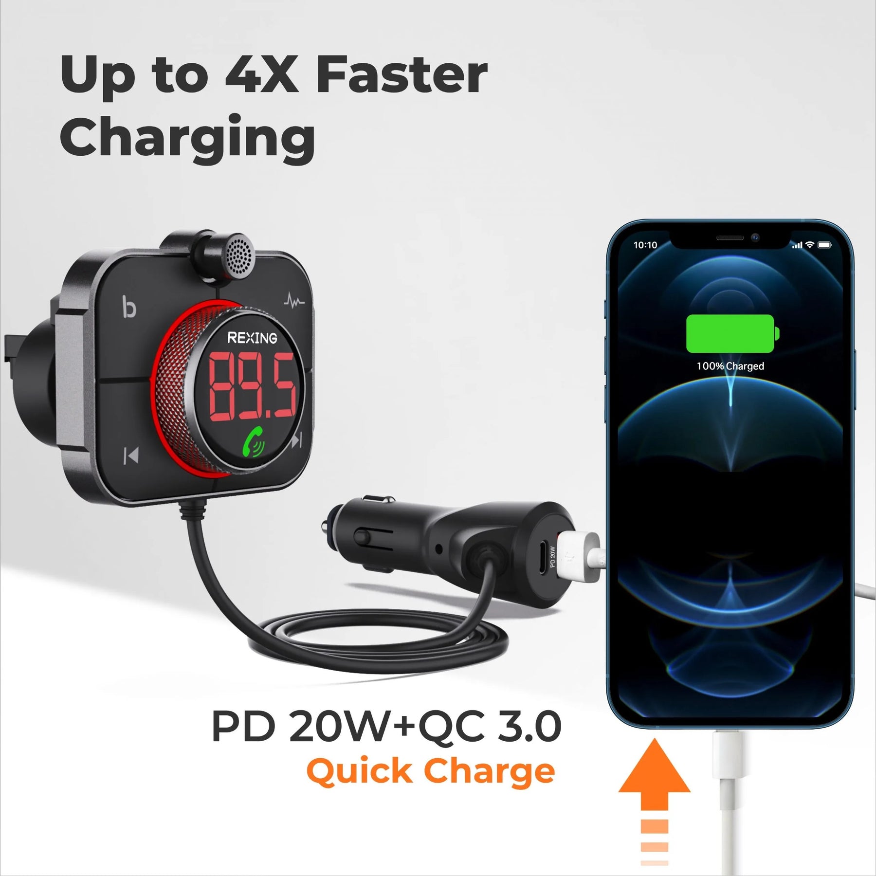 Rexing FMT2 FM Transmitter Car Charger w/Bluetooth 5.0